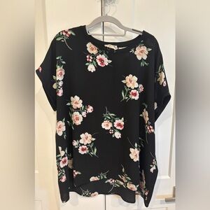 Everleigh Black Top with Pink Floral Design. Size Xl